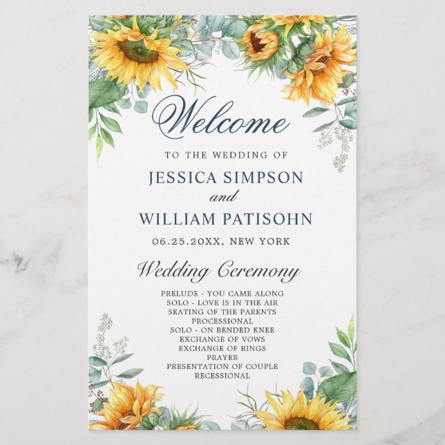 Sunflowers Eucalyptus Wedding Ceremony Program (Front)