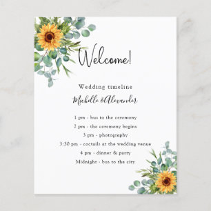 Sunflowers eucalyptus wedding program details flyer