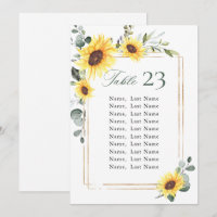 Sunflowers Eucalyptus Wedding Seating Chart Card