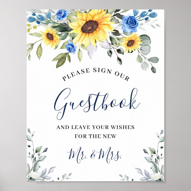 Sunflowers Eucalyptus Wedding Sign Our Guestbook (Front)