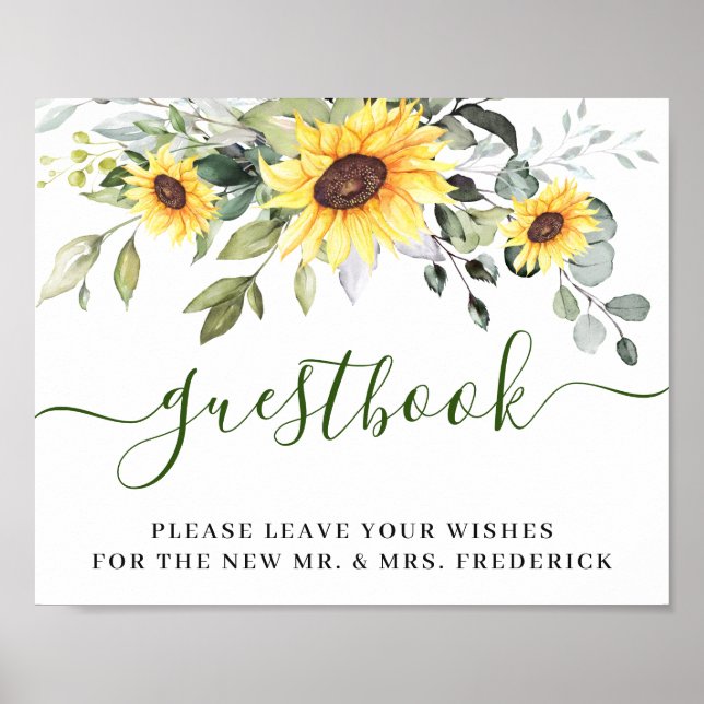 Sunflowers Eucalyptus Wedding Sign Our Guestbook (Front)