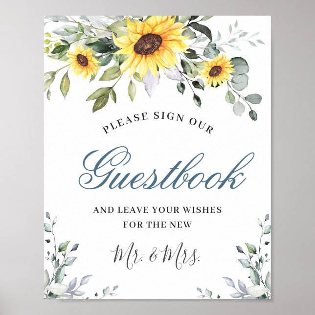 Sunflowers Eucalyptus Wedding Sign Our Guestbook (Front)