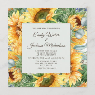 Sunflowers Eucalyptus Wedding Square Invitation