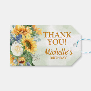 Sunflowers Eucalyptus Women's Birthday Party Gift Tags