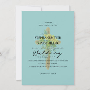 Sunflowers & Eucalyptus Wooden Cross Teal Wedding Invitation
