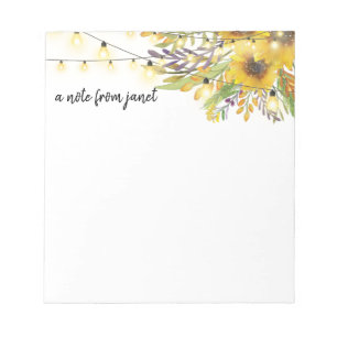 Sunflowers & Fairy Lights Personalised Notepad