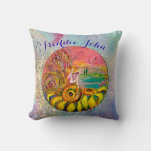 SUNFLOWERS FAIRY PINK BLUE FLORAL Boy Baby Status Cushion