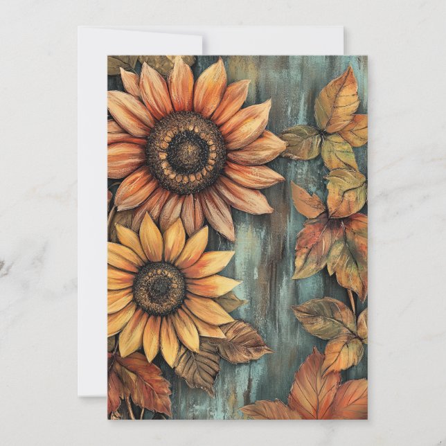 Sunflowers Fall Autumn Leaves Mixed Media Invitation (Front)