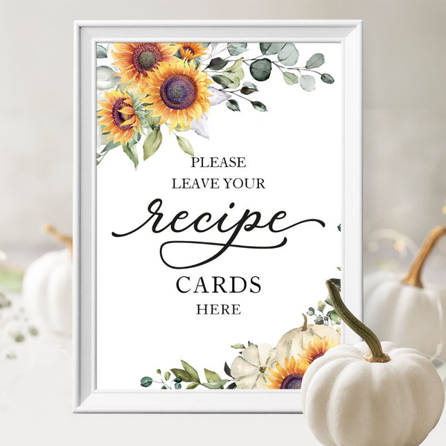 Sunflowers Fall Bridal Shower Recipe Cards Sign (Creator Uploaded)