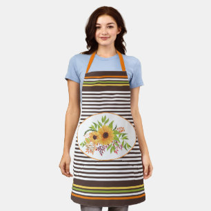 Sunflowers, fall leaves, berries and stripes apron