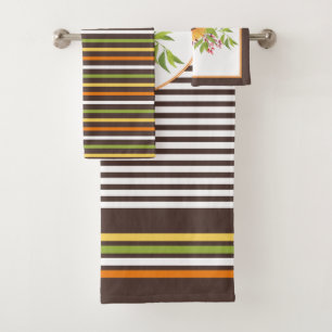 Sunflowers, fall leaves, berries and stripes bath towel set