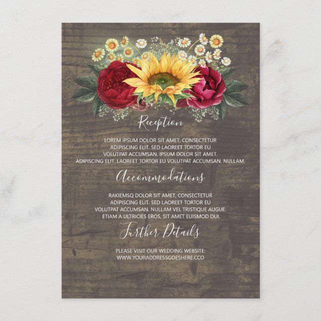Sunflowers Fall Wedding Details Information Guest Enclosure Card (Front)