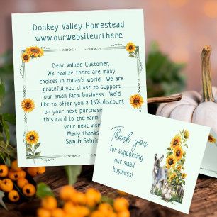Sunflowers Farmers Market Folded Customer Thanks Business Card