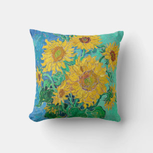 Sunflowers Field Red Orange Yellow Blue Van Gogh  Cushion
