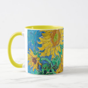 Sunflowers Field Red Orange Yellow Blue Van Gogh Mug