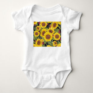 Sunflowers field: watercolor black background baby bodysuit
