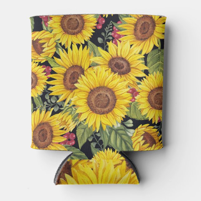 Sunflowers field: watercolor black background can cooler (Front)