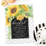 Sunflowers Floral and Polka Dots Bridal Shower Invitation<br><div class="desc">A lovely choice for summer or fall bridal showers, this stylish design features yellow watercolor sunflowers cascading over the upper corners of this vibrant bridal shower invitation. A contrasting black frame surrounds your text and a background of tiny off-black polka dots adds additional detail to the design. Trendy handwritten brush...</div>