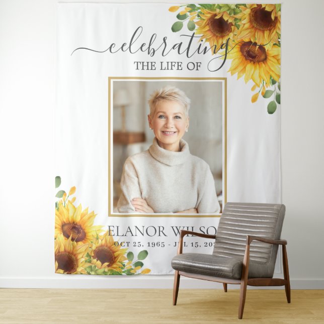 Sunflowers Floral Celebration of Life Photo Tapestry (In Situ)