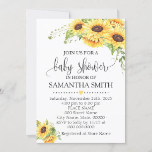 Sunflowers floral romantic boho chic baby shower invitation