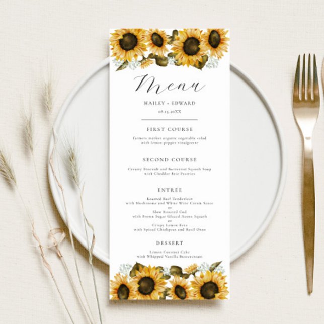 Sunflowers Floral Wedding Dinner Menu (Creator Uploaded)