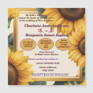 Sunflowers floral wedding magnetic invitation