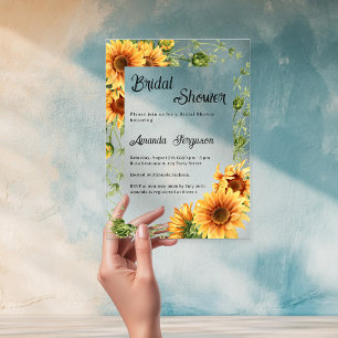 Sunflowers florals clear Bridal Shower Acrylic Invitations