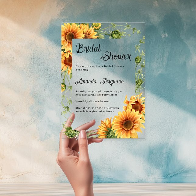Sunflowers florals clear Bridal Shower Acrylic Invitations (Creator Uploaded)