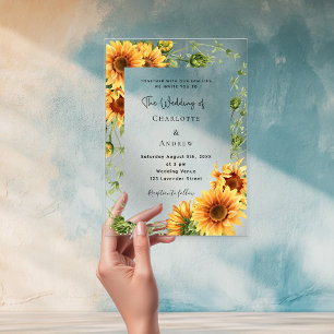Sunflowers florals clear wedding  acrylic invitations
