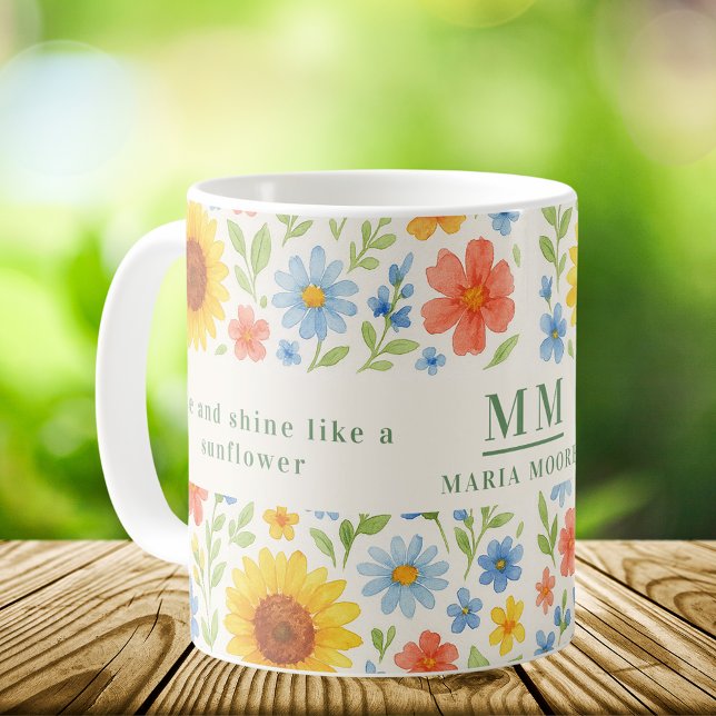 Sunflowers florals motivational quote monogram coffee mug (Creator Uploaded)