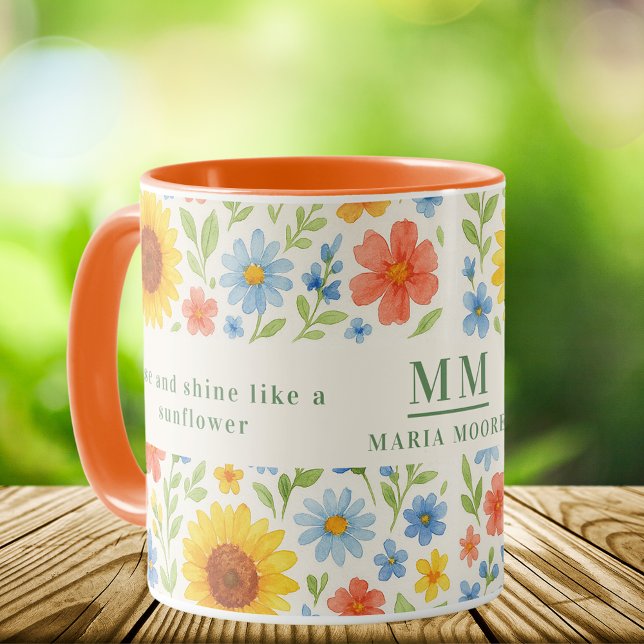 Sunflowers florals motivational quote monogram mug (Creator Uploaded)