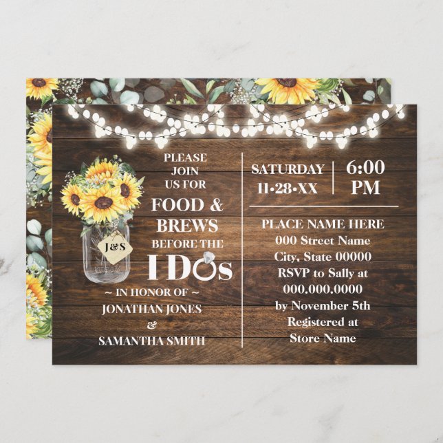Sunflowers Food & Brews Before I do Couples Shower Invitation (Front/Back)