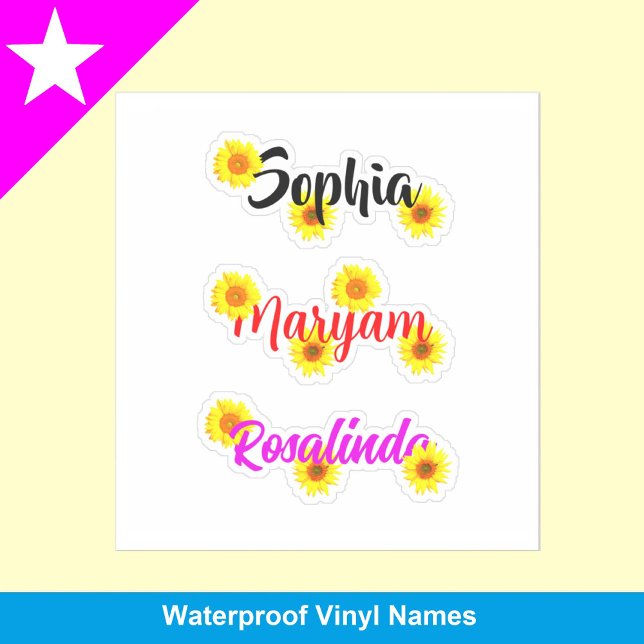 Sunflowers for Girls, Cute Flower Name Stickers (name stickers for girls )