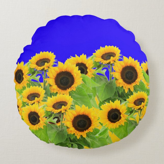 Sunflowers - Freedom Ukraine Peace Ukrainian Flag  Round Cushion (Front)