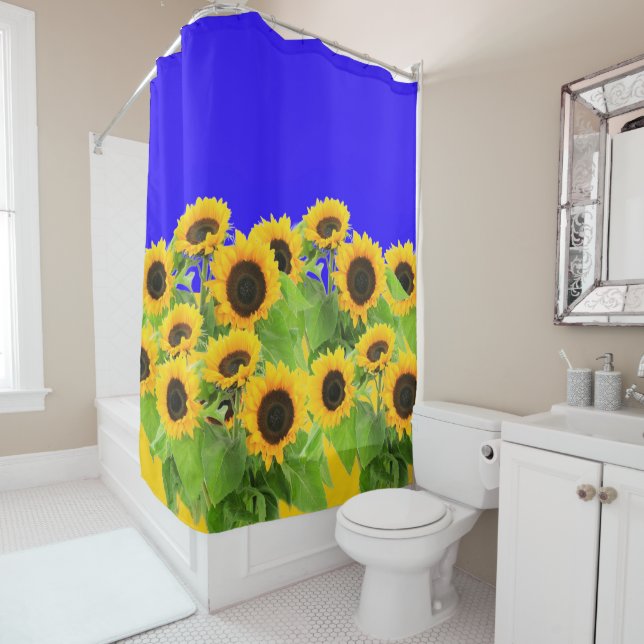 Sunflowers - Freedom Ukraine Peace Ukrainian Flag  Shower Curtain (In Situ)
