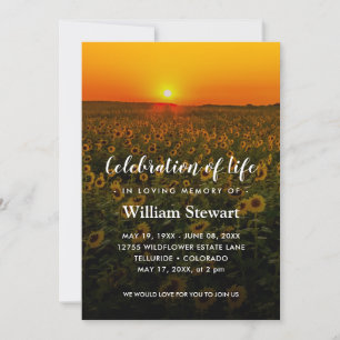 Sunflowers Funeral   Sunset Celebration of Life Invitation