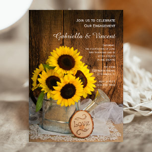 Sunflowers Garden Watering Can Engagement Party Invitation