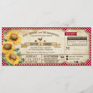 Sunflowers Gingham Check Country Picnic Wedding Invitation