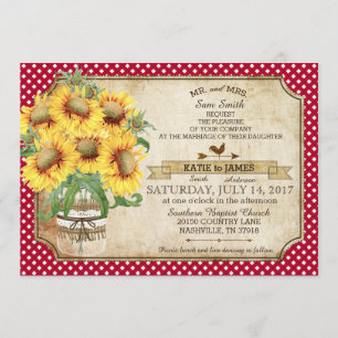 Sunflowers Gingham Check Country Picnic Wedding Invitation