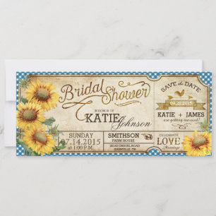Sunflowers Gingham Country Picnic Bridal Shower Invitation