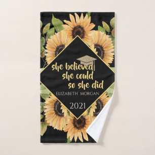 Sunflowers Glitter Graduate Cap  Bath Towel Set