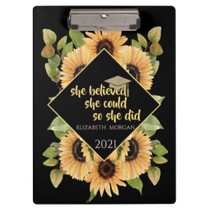 Sunflowers Glitter Graduate Cap Clipboard