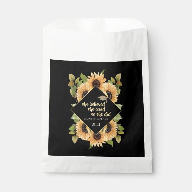 Sunflowers Glitter Graduate Cap Favour Bag (Front)