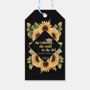 Sunflowers Glitter Graduate Cap Gift Tags