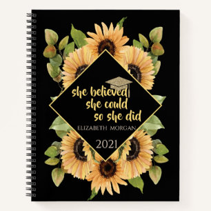 Sunflowers Glitter Graduate Cap Notebook