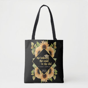 Sunflowers Glitter Graduate Cap Tote Bag