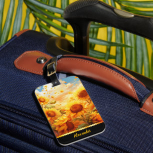 Sunflowers glow under a golden dusk luggage tag