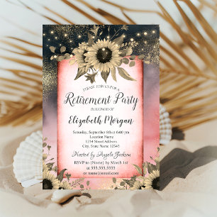 Sunflowers Gold Watercolor Retirement Invitation