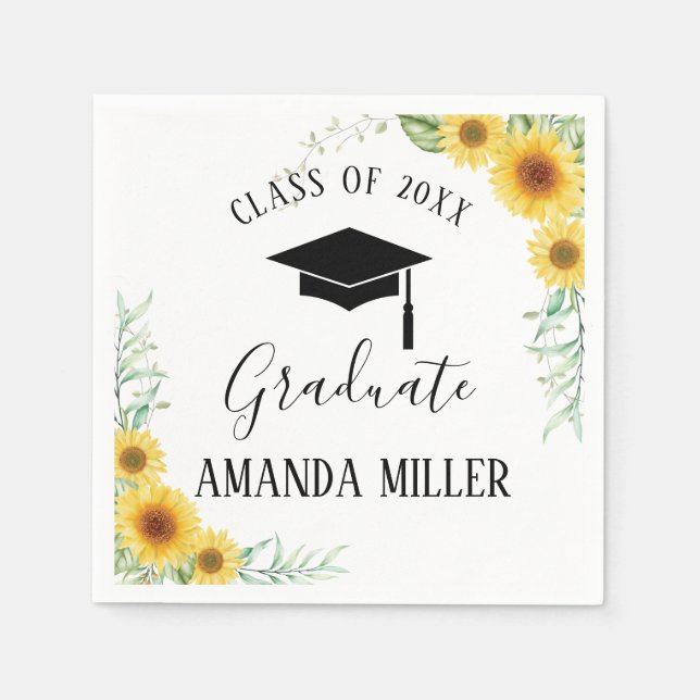 Sunflowers Graduation Party paper napkins (Front)