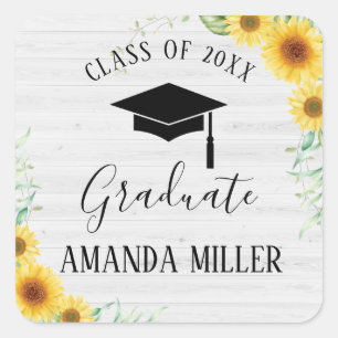 Sunflowers Graduation white wood Square Sticker